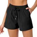 ODODOS Stretch Woven Athletic Shorts for Women High Waist Summer Lightweight Casual Shorts with Pockets L