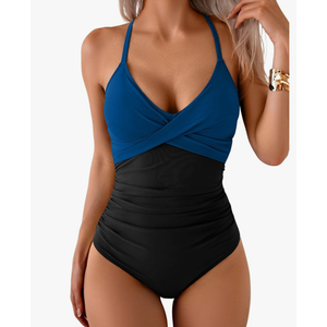 B2prity Women's One Piece Swimsuits Tummy Control Front Cross Bathing Suits Tie Back Slimming V Neck Swimwear Size S