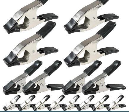 Wellmax 20PC Nickel-Plated Metal Spring Clamps Set - Heavy Duty Clips for Woodworking, Photography Backdrops, and More