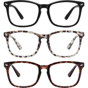 MEETSUN Blue Light Blocking Glasses, Anti Eye Strain Headache (Sleep Better),Computer Reading Glasses UV400 Transparent Lens (Black+Leopard+Tortoise, 53)