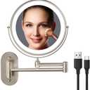 5000mAh Rechargeable Wall Mounted Lighted Makeup Vanity Mirror, Double Sided 1X 30X Magnifying Bathroom Mirror, 3 Color Lighting, Touch Screen Dimming, Extended Arm 360 Rotation Shaving Mirror