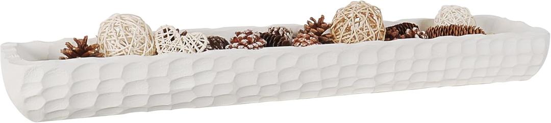 Oakrain 30 inches Large Decorative Bowl for Home Decor, White Dough Bowl with Hand Carved Irregular Texture, Unique Table Centerpieces, Wooden Home Decor Accents for Farmhouse Boho Rustic Style