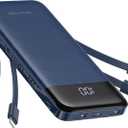 Portable Charger with Built in Cables, Portable Charger with Cords Wires Slim 10000mAh Travel Essentials Battery Pack 6 Outputs 3A High Speed Power Bank for iPhone Samsung Pixel LG Moto iPad