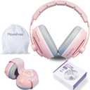 2 in 1 Baby Ear Muffs, Noise Reduction Earmuffs & Adjustable Headband for Baby, Hearing Protection Headphones (Pink)