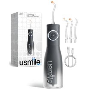 usmile C30 Cordless Water Flosser, 300ml Large Tank, 5 Pressure Levels Deep Clean, S-Shaped Nozzles for Braces & Sensitive Gums, USB-C Rechargeable, IPX7 Waterproof, Portable Travel & Home Use(Black)