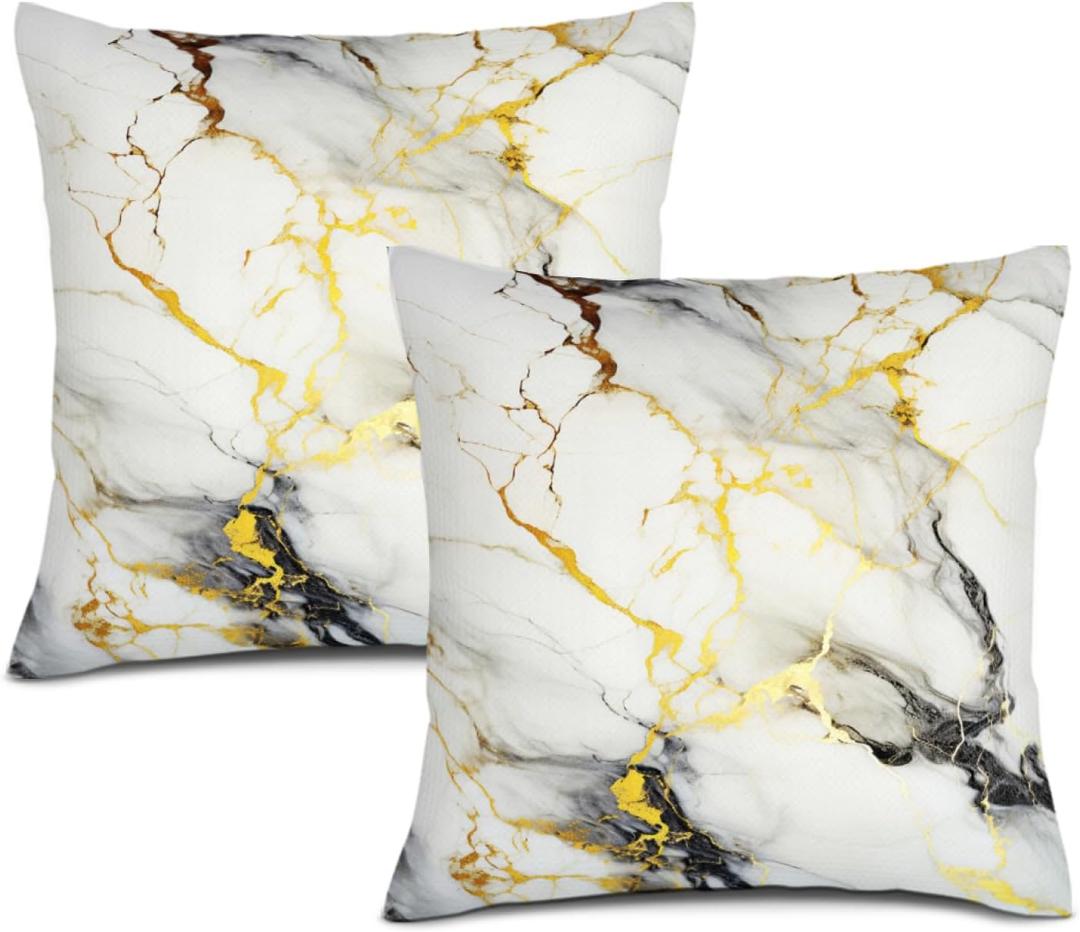 Gray and White Gold Marble Throw Pillows Covers 18"x18" Set of 2, Black Gold Abstract Modern Decorative Pillow Cases Cushion Covers for Couch Sofa Living Room Decor