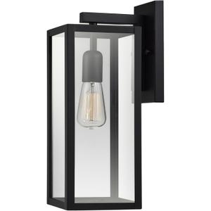 GLOBE Electric 44176 1-Light Outdoor/Indoor Wall Sconce, Matte Black Finish, Clear Glass Shade, Weather-Resistant Modern Exterior Light