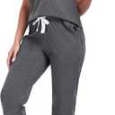 EA'S SECRET 100% Cotton Pajamas for Women Set V Neck Loungewear Pajama Pants Womens Lounge Sets Pjs Sleepwear with Pockets (Large, Deep Grey)