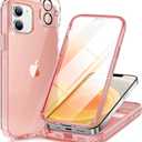 Miracase Glass Series for iPhone 12/12 Pro - Full-Body Rugged Protective Case with Built-in 9H Tempered Glass Screen Protector and Camera Lens Protector - Glitter Rose