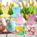 Easter Centerpieces for Table - 4 Pcs Easter Candy Jar with Ceramic Bunny Ear Lids, Easter Cookie Jar for Coffee Bar Bunny Home Decor