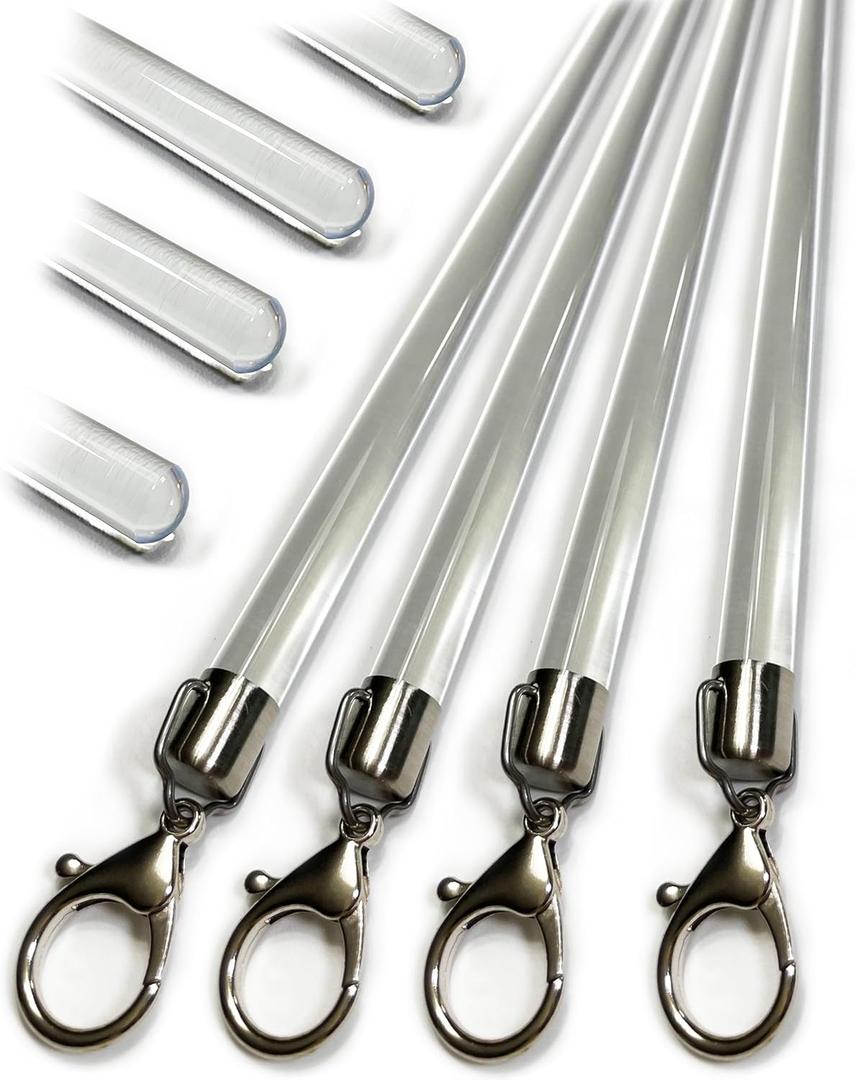 46 inch (4 Pack) Steel Cap Acrylic Curtain Pull Wand - 2 inches shy of 48 inch - Versatile Curtain Wand - Invisible Drapery Wand - Clear Drapery Pull Rod (46 Inch)