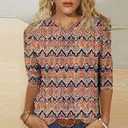 3/4 Sleeve Blouses for Women Dressy Casual Spring Tunic Tops Loose Fit Summer Trendy Shirts Flower Pattern Round Neck Lightweight Basic Tees Orange, S