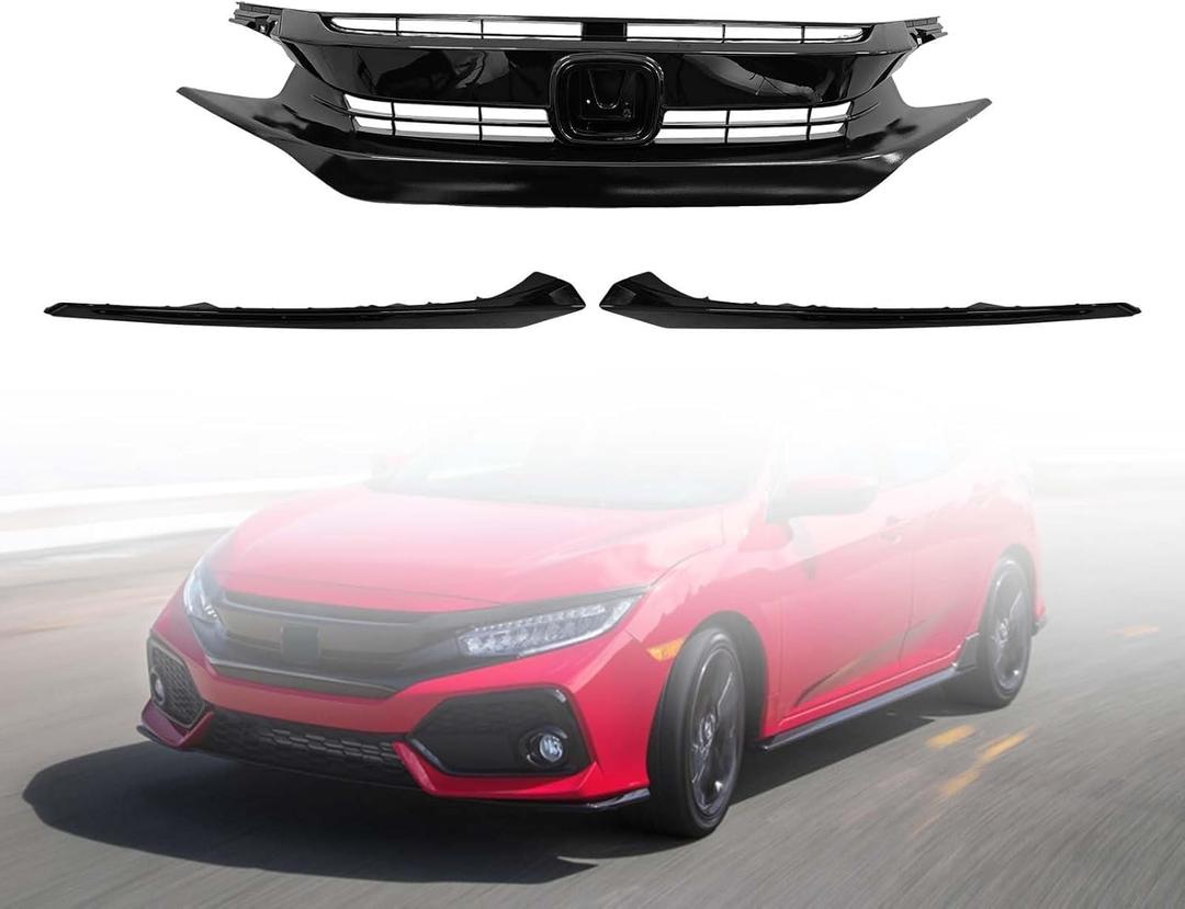 Civic Bumper Set - Front Bumper Grille Kit For Honda Civic (2016-18 Civic Glossy Black)