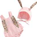 Toddler Baby Girl Easter Outfit Sister Mathing Clothes Bunny Romper/Dress Bodysuit with Rabbit Ear Tail Summer Clothes (Pink)