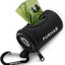 FURHAB Dog Poop Bag Holder for Leash Doggie Waste Bag Dispenser Soft Fabric Puppy Potty Carrier Small Doggy Zipper Pouch with Carabiner Clip with 1 Roll of Pet Trash Bags, Black