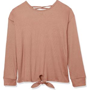 Long Sleeve Ribbed Tie Front Top (Medium, Cinnamon)