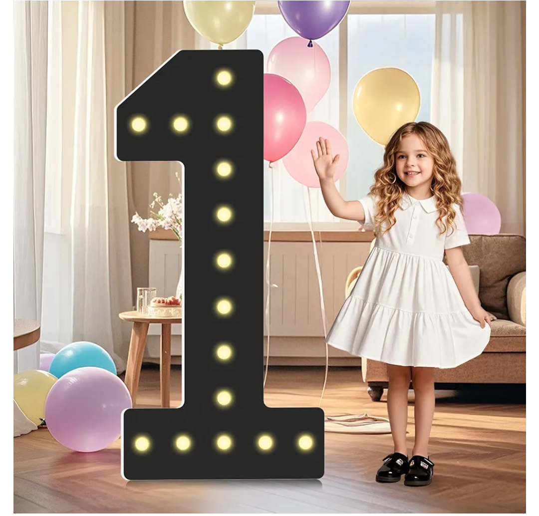 4FT Light Up Numbers,Black Giant Marquee Number Big Mosaic Number 1,Pre-cut Foam Board Set Can Be Used for Birthdays,Weddings,Baby Anniversaries