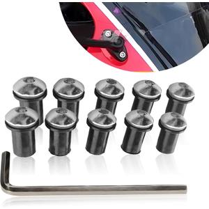 UGSHY 11 PCS Motorcycle Windshield Bolts Screws Kit, 5MM Durable Matal Vehicle Screw Fasteners Accessories with Installation Tool, Universal Waterproof Windshield Screws Replacement (Silver)