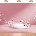 7x5ft Fabric Pink Cherry Blossom Podium Backdrop Romantic Flower Petal Fluttering Suitable for Bridal Shower Wedding Girls Birthday Party Mother's Day Photography Backgrounds
