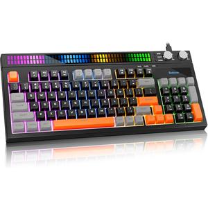 SABLUTE Keyboard Gaming - Audio-Sync RGB Light Strip, 19-Key Anti-Ghosting, Dual Control Knobs, Adjustable Stand, Ultra-Low Latency Quiet Mechanical Feel for PC GamersBlack