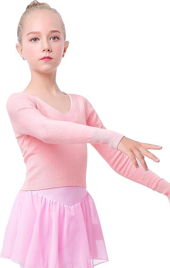 Daydance Kids Girl's Ballet Sweater Cardigan High Waist Ballet Warm Up for Leotards, Dress, Size 1