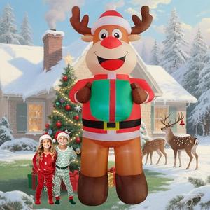 DAHAKII 12ft Giant Reindeer Outdoor Christmas Inflatable Elk Yard Decor Build-in LED Blow up Christmas Decorations for Yard/Lawn/Garden