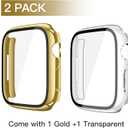 Misxi 2 Pack Tempered Glass Case Compatible for Apple Watch Series 11 (2025) Series 10 42mm, Hard PC Screen Protector Overall Protection Scratch-Resistant Cover for iWatch, 1 Gold + 1 Transparent