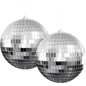 Youdepot 6-Inch Disco Ball 2-Pack  Silver Hanging Mirror Balls with String, Reflective Disco Ball Decor for Disco Party Decorations, Disco Christmas Decor, Home DIY, Weddings & Indoor/Outdoor Events