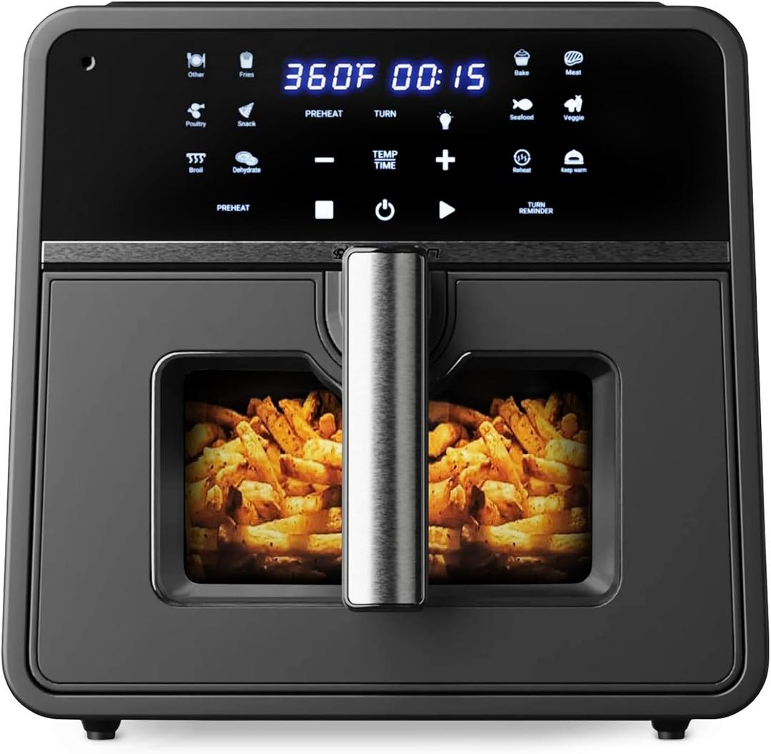 Emerson SmartVoice 10QT 6-in-1 Air Fryer, 1000+ Voice Control Commands, 100+ Recognized Food, No APP, No WIFI, No Setup, Nonstick Basket, Air Fry, Bake, Reheat, Dehydrate, 1700W, Medium
