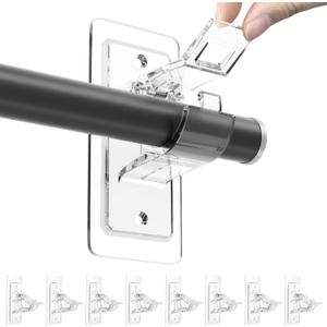 ANDGOO 8 Pack No Drill Curtain Rod Brackets, Holding Up to 17 lbs, PET Curtain Hangers, Nail-Free Adjustable Curtain Rod Holder for Bedroom, Bathroom, Living Room and Dorm (Transparent)
