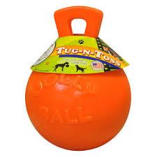 Jolly Pets Tug-n-Toss - Heavy Duty Chew Ball w/ Handle (Orange, 8")