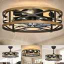 Caged Ceiling Fan with Lights,20in Low Profile Ceiling Fan, Small Rustic Industrial Farmhouse Ceiling Fans with Lights,Reversilbe Flush Mount Fandaliers Fan Light Ceiling Fixture for Bedroom Kitchen