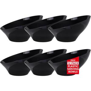 bUCLA 12 Pack Black Plastic Serving Bowls - 20 OZ Angled Bowls Disposable for Chip,Candy,Salad and Fruit - Ideal for Wedding, Party & New Year