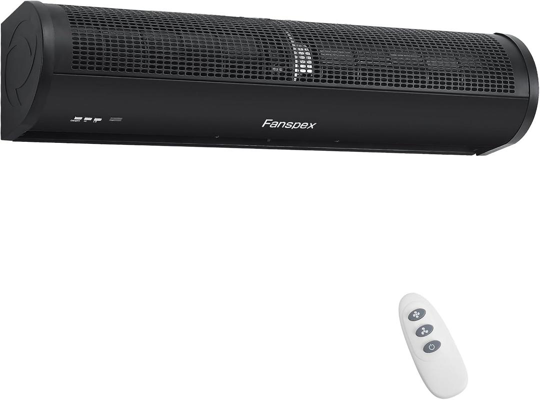 Fanspex 36" Wall Mounted Air Curtain, 2-Speed Commercial Over Door Fan for Home Garage Shop Restaurant, 120W Low Consumption with Magnetic Door Switch (Black)