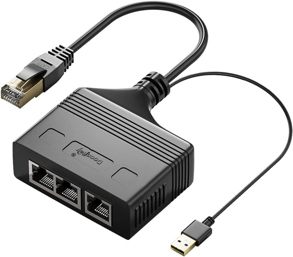 1 to 3 Port RJ45 Network Ethernet Adapter Splitter,esbeecables Ethernet Splitter 1 Male to 3 Female LAN Ethernet Splitter Adapter with USB Charging Port Suitable Super Cat5,Cat5e,Cat6,Cat7,Cat8