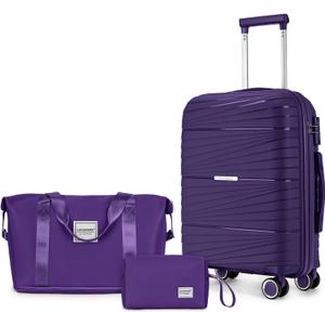 LARVENDER Carry On Luggage 22x14x9 Airline Approved, 20 Inch Hardshell & Lightweight PP Carry On Suitcase for Women with Spinner Wheels TSA Lock, Grape Purple (3 Piece Set (20/DB/TB))