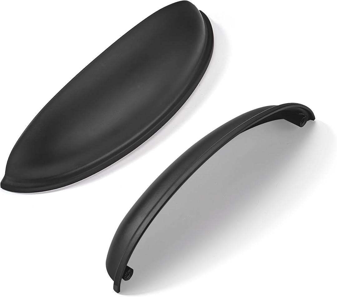 khtumeware 5 Pack 5" Drawer Pulls Matte Black Cabinet Cup Pulls Kitchen Hardware Cabinet Handles Drawer Handles Knobs 5 inch Hole Center