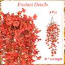 Fake Flowers Artificial Mums for Outdoor, 4 pcs Faux Mums for Outdoor Planters, UV Resistant Fall Porch Decor, Fake Fall Flowers for Yard Patio Lawn Garden, Autumn Floral Decor (Orange Flowers Brown Leaves)