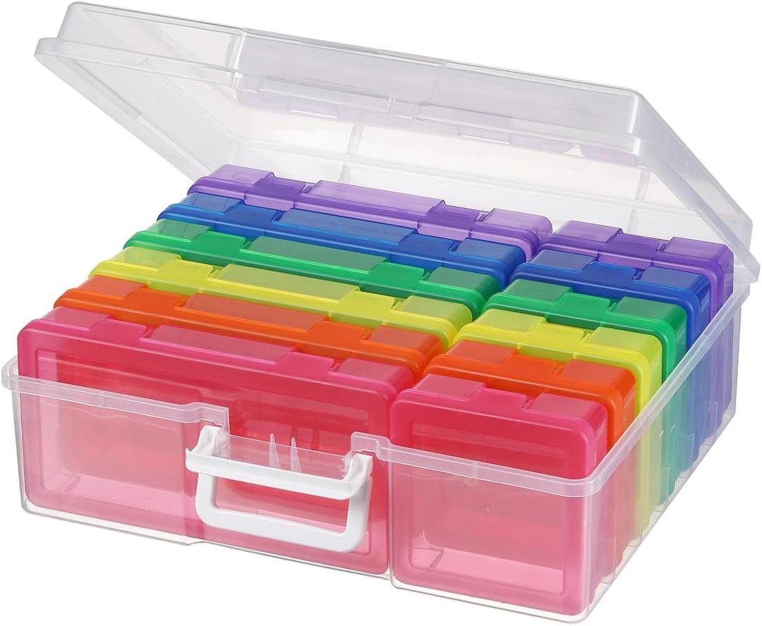 novelinks Stackable Clear Plastic Storage Boxes with Latching Lids  12 Pack (6 Medium + 6 Small) Art Supply Organizers for Crayons, Pencils, Beads, Jewelry & Crafts (Colorful)