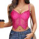 Avidlove Bralettes for Women Lace Camisole Lingerie Racer Back Bralette V Neck Bustier Top (Rose Red, Medium) (Pink, M)