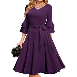 DRESSTELLS Cocktail Dress 2025, Long Bell Sleeves & V-Neck, Formal Bridesmaid Prom Dresses for Party (Small)