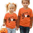 Toddler Halloween Shirts Boys Girls Spooky Pumpkin Skeleton Graphic Sweatshirt Halloween Kids Long Sleeve Tops 2-9 Years (Orange)