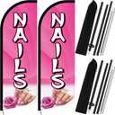 2 Sets Nails Salon Feather Flag Sign 7FT Nails Flags for Business Pole Kit with Stainless Steel Ground Spikes Portable Bags Pink Feather Banner Signs for Businesses Advertising Marketing