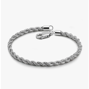 Men Diamond Cut 925 Sterling Silver 3mm Twist Rope Chain Bracelets Women Bangle Clasp Rope Box Chain link Cuff Jewelry Gifts, Size (6.5) inches
