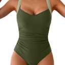 B2prity One Piece Swimsuit for Women Tummy Control Slimming Bathing Suit Push Up Ruched Swim Suit Criss Cross Swimwear (Large, Army Green, Green)