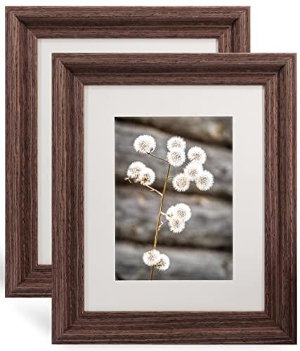 GraduationMall 8x10 Wooden Picture Frames,Display Photos 5x7 with Mat or 8x10 Without Mat,Real Glass,Wall or Tabletop Display,Rustic Brown Set of 2