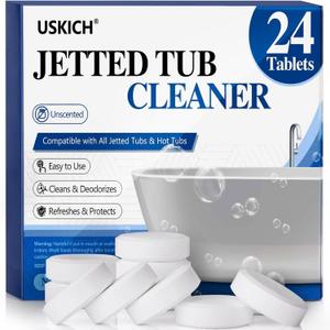 Jetted Tub Cleaner Bathtub Tabs - 24 Pack Jet Tub Cleaning Tablets,Jet Tub Cleaner for Bathtub Compatible with Spa Bath & Whirlpool,Septic Safe Bath Jet Scale and Residue Remover-2 Year Supply