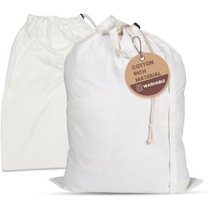 LFH Home Cotton Canvas Extra Large Laundry Bag with Handle, Stylish Drawstring Heavy Duty Laundry Bags For Travel, Home, Hotel, College Dorm and Camp Storage Bag 24x36 Inch, White