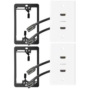 YOEMELY 8K HDMI Wall Plate in White, 2 Port, 2 Pack, HDMI Outlet Wall Plate with HDMI Wall Outlet Cable to Support 8K 60Hz and 4K 120Hz, Low Voltage Bracket for Drywall Mount