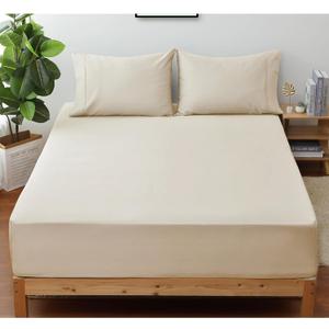 Shunjie.Home 100% Egyptian Cotton 400 Thread Count King Size Sateen Fitted Sheet Only, Deep Pocket for 15" Mattress, Luxuriously Soft, Durable, and Breathable Bed Linen for Ultimate Comfort (Beige)